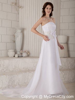 Strapless Court Train Hand Flowers and Embroidery Bridal Gown