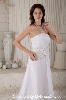 Strapless Court Train Hand Flowers and Embroidery Bridal Gown