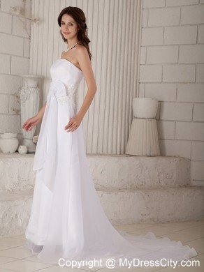 Strapless Court Train Hand Flowers and Embroidery Bridal Gown