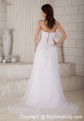 Strapless Court Train Hand Flowers and Embroidery Bridal Gown