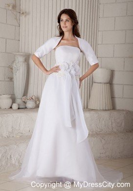 Strapless Court Train Hand Flowers and Embroidery Bridal Gown