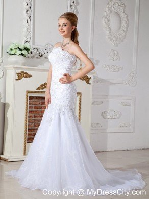 Beautiful Mermaid Court Train Wedding Dress with Appliques