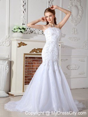 Beautiful Mermaid Court Train Wedding Dress with Appliques