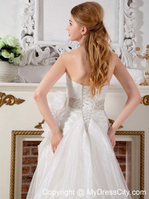 A-line Court Train Beading Wedding Dress with Hand Made Flower