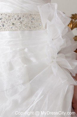 A-line Court Train Beading Wedding Dress with Hand Made Flower