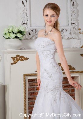 Mermaid Strapless Brush Train Chiffon Appliques Wedding Dress