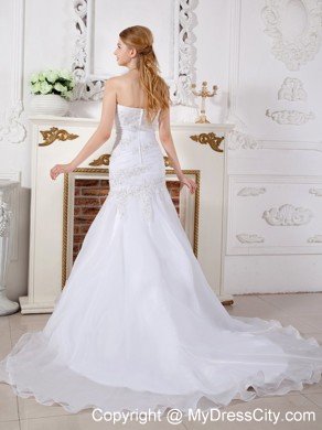 Mermaid Strapless Brush Train Chiffon Appliques Wedding Dress
