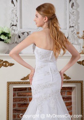 Mermaid Strapless Brush Train Chiffon Appliques Wedding Dress