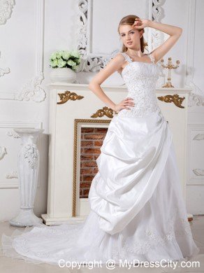 Gorgeous Straps Court Train wedding Gown with Appliques Bodice