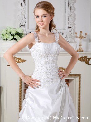 Gorgeous Straps Court Train wedding Gown with Appliques Bodice