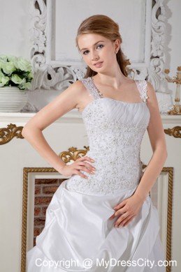 Gorgeous Straps Court Train wedding Gown with Appliques Bodice
