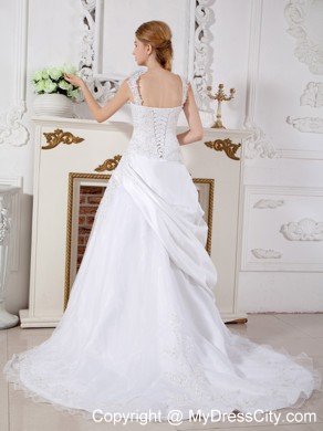 Gorgeous Straps Court Train wedding Gown with Appliques Bodice