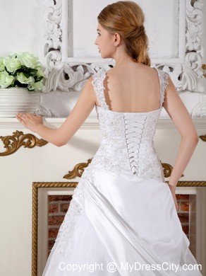 Gorgeous Straps Court Train wedding Gown with Appliques Bodice