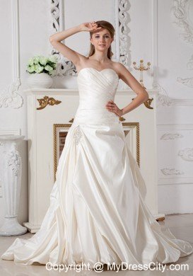Luxurious A-line Off Shoulder Court Train Beaded Wedding Dress