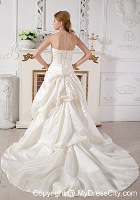 Luxurious A-line Off Shoulder Court Train Beaded Wedding Dress