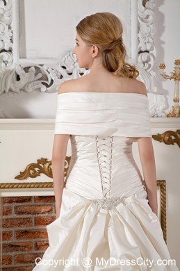 Luxurious A-line Off Shoulder Court Train Beaded Wedding Dress