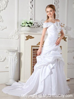 Elegant Off The Shoulder Court Train Hand Flowers Wedding Dress