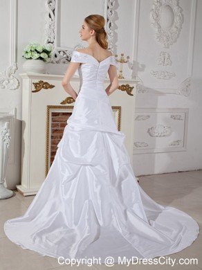 Elegant Off The Shoulder Court Train Hand Flowers Wedding Dress