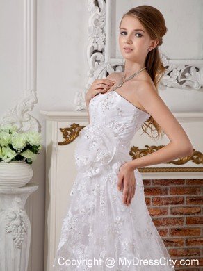 Romantic Empire Strapless Lace Hand Made Flowers Wedding Dress