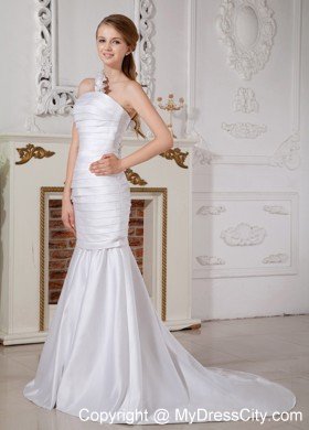Mermaid One Shoulder Wedding Dress with Detachable Brush Train