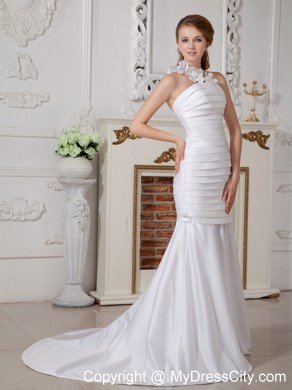 Mermaid One Shoulder Wedding Dress with Detachable Brush Train