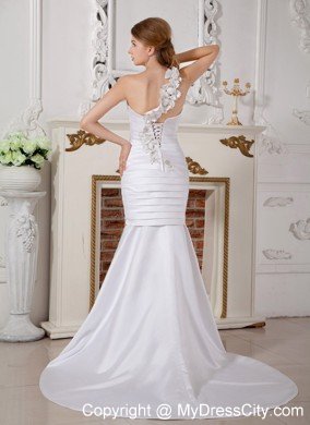 Mermaid One Shoulder Wedding Dress with Detachable Brush Train