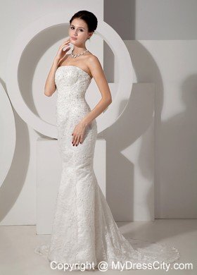 Fancy Mermaid Strapless Court Train Lace Beaded Bridal dress