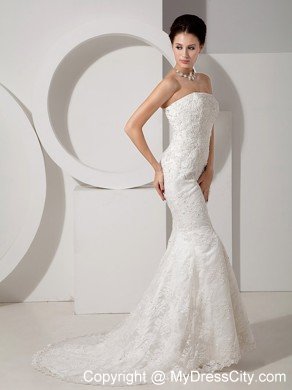 Fancy Mermaid Strapless Court Train Lace Beaded Bridal dress