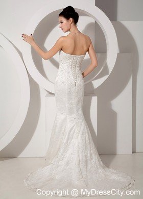 Fancy Mermaid Strapless Court Train Lace Beaded Bridal dress