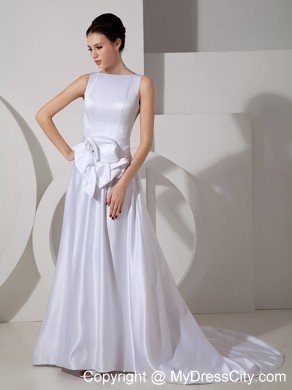 Modest Peekaboo Keyhole Bateau Brush Train Sash Wedding Dress