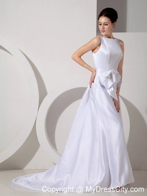 Modest Peekaboo Keyhole Bateau Brush Train Sash Wedding Dress