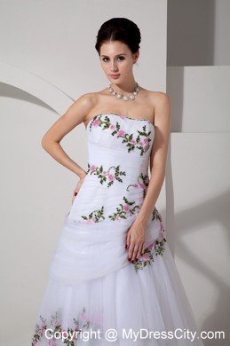 Pretty A-line Strapless Tulle Colorful Appliques Bridal dress