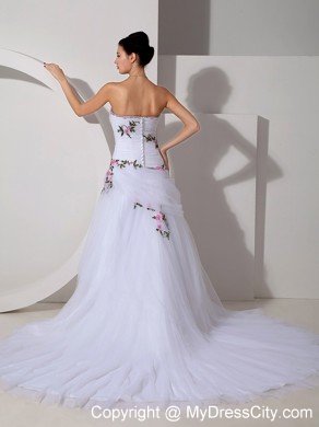 Pretty A-line Strapless Tulle Colorful Appliques Bridal dress