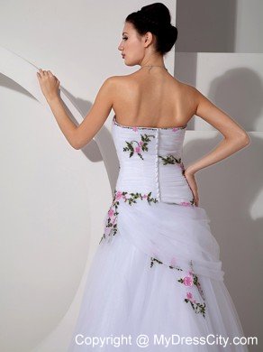 Pretty A-line Strapless Tulle Colorful Appliques Bridal dress