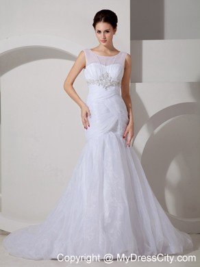 Mermaid Scoop Court Train Appliques and Ruches Wedding Dress