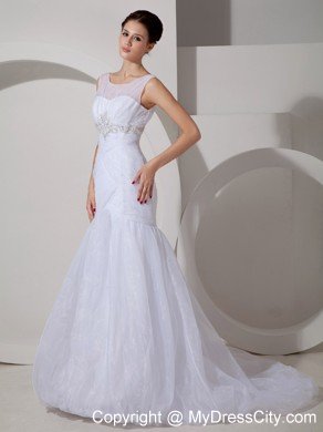 Mermaid Scoop Court Train Appliques and Ruches Wedding Dress