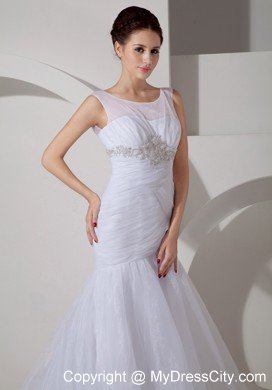 Mermaid Scoop Court Train Appliques and Ruches Wedding Dress