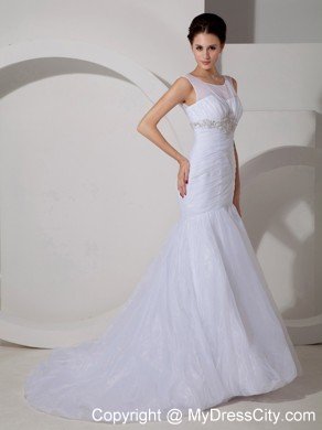 Mermaid Scoop Court Train Appliques and Ruches Wedding Dress