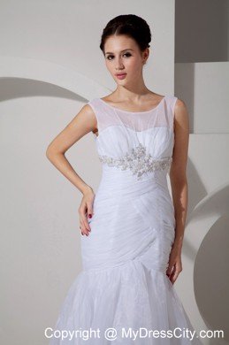 Mermaid Scoop Court Train Appliques and Ruches Wedding Dress