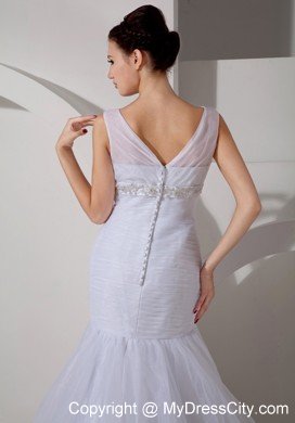 Mermaid Scoop Court Train Appliques and Ruches Wedding Dress