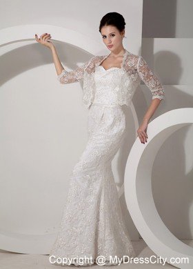 Column Sweetheart Floor-length Wedding Dress with Lace Jacket