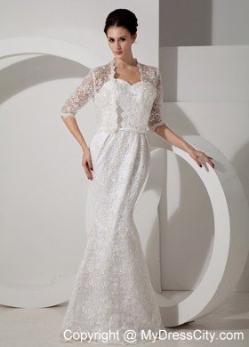 Column Sweetheart Floor-length Wedding Dress with Lace Jacket
