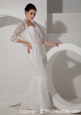 Column Sweetheart Floor-length Wedding Dress with Lace Jacket