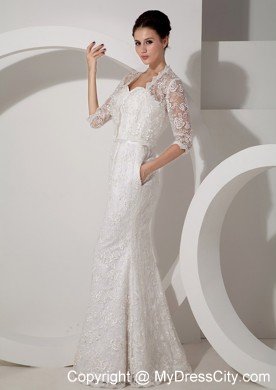 Column Sweetheart Floor-length Wedding Dress with Lace Jacket