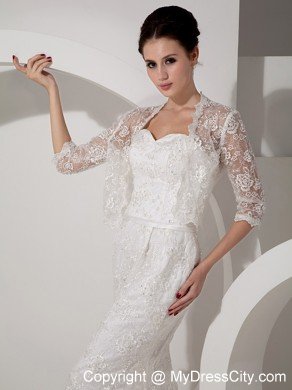 Column Sweetheart Floor-length Wedding Dress with Lace Jacket