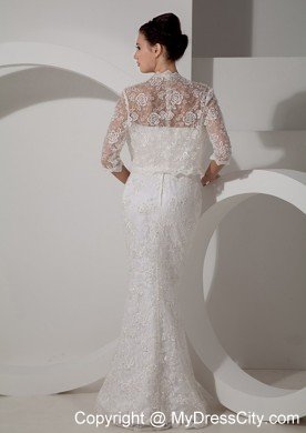 Column Sweetheart Floor-length Wedding Dress with Lace Jacket