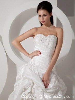 A-line Off The Shoulder Court Train Appliques Wedding Dress