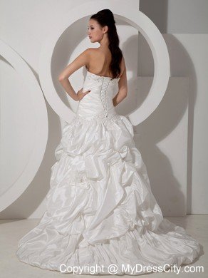 A-line Off The Shoulder Court Train Appliques Wedding Dress