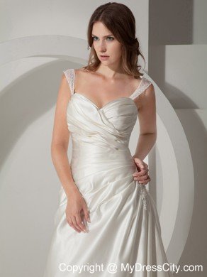 Simple Princess Straps Court Train Taffeta Ruched Wedding Dress