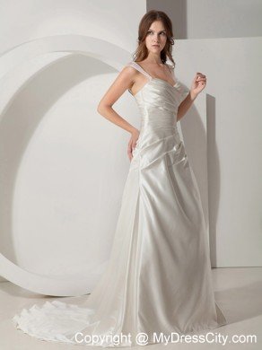 Simple Princess Straps Court Train Taffeta Ruched Wedding Dress